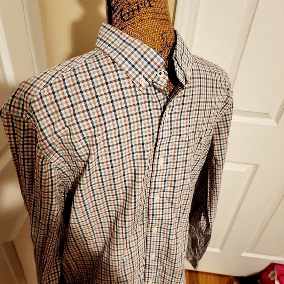 Ben Sherman Tailored Skinny Fit Men's 16.5 34-35 Red Blue Plaid Button Shirt EUC - Picture 4 of 9